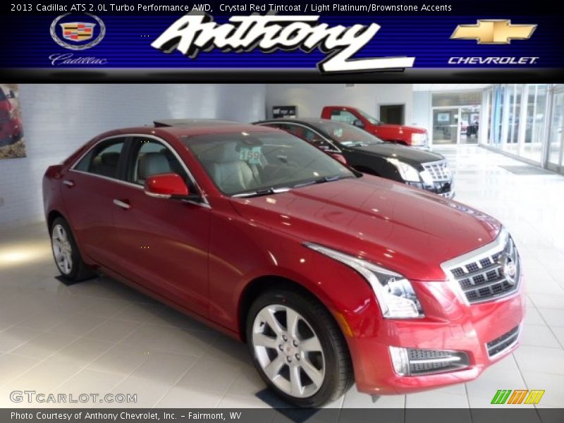 Crystal Red Tintcoat / Light Platinum/Brownstone Accents 2013 Cadillac ATS 2.0L Turbo Performance AWD