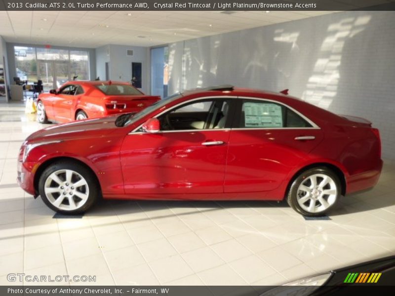 Crystal Red Tintcoat / Light Platinum/Brownstone Accents 2013 Cadillac ATS 2.0L Turbo Performance AWD