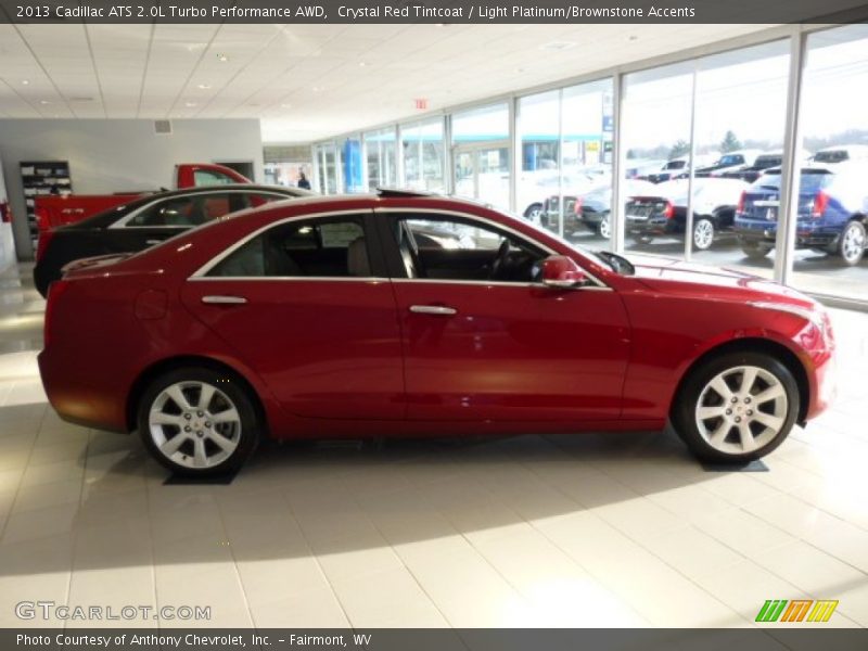 Crystal Red Tintcoat / Light Platinum/Brownstone Accents 2013 Cadillac ATS 2.0L Turbo Performance AWD