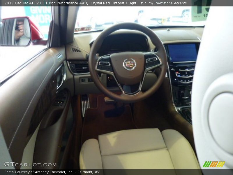 Crystal Red Tintcoat / Light Platinum/Brownstone Accents 2013 Cadillac ATS 2.0L Turbo Performance AWD