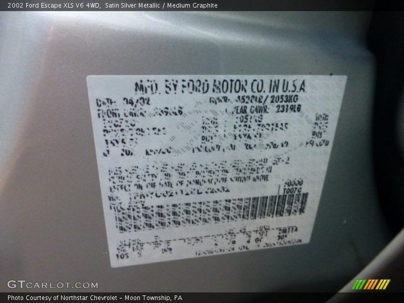 Satin Silver Metallic / Medium Graphite 2002 Ford Escape XLS V6 4WD