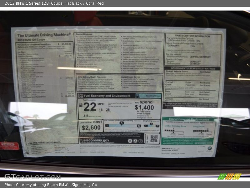  2013 1 Series 128i Coupe Window Sticker
