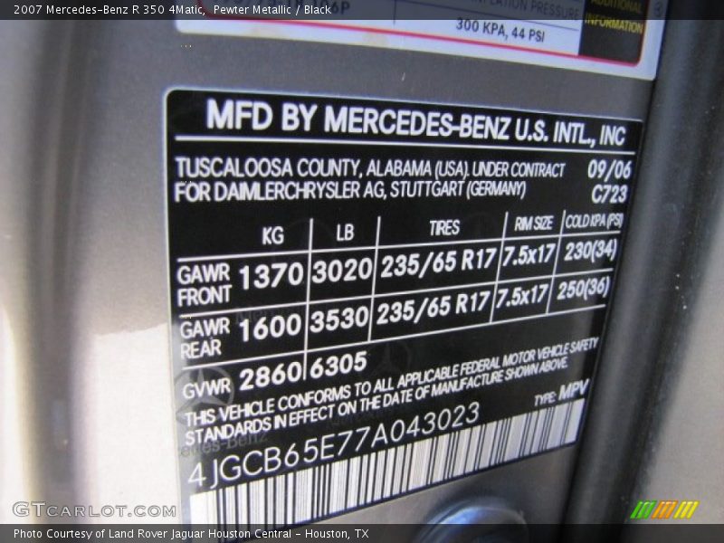 Pewter Metallic / Black 2007 Mercedes-Benz R 350 4Matic