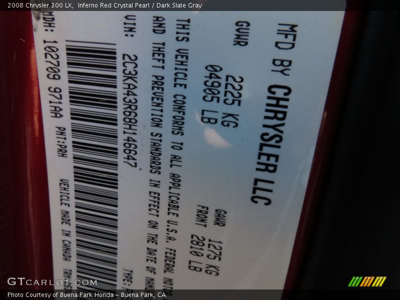 Inferno Red Crystal Pearl / Dark Slate Gray 2008 Chrysler 300 LX