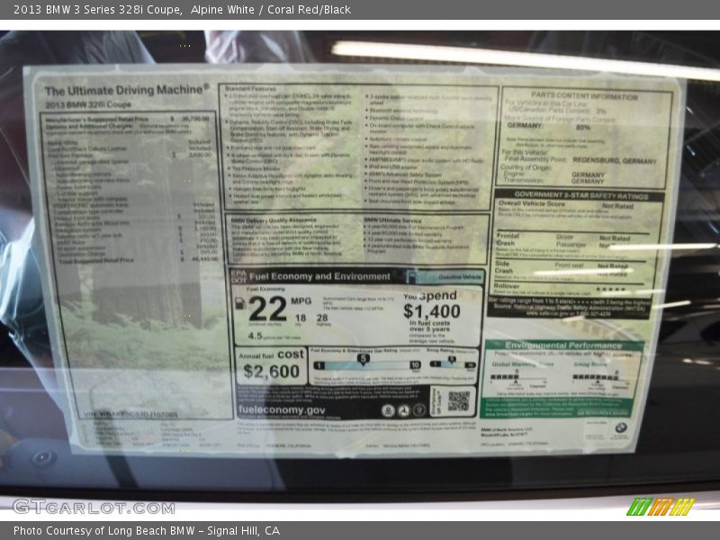 Alpine White / Coral Red/Black 2013 BMW 3 Series 328i Coupe