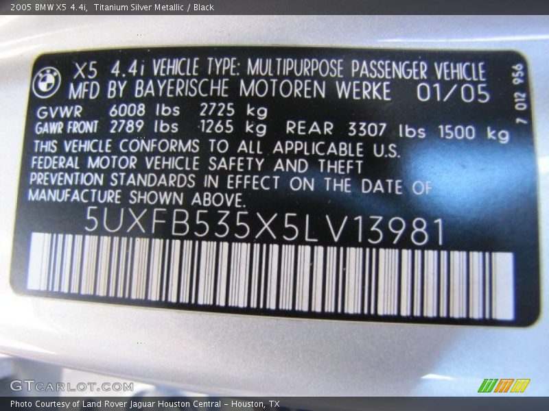 Titanium Silver Metallic / Black 2005 BMW X5 4.4i