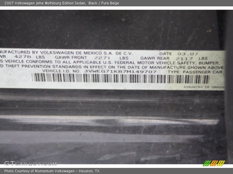 Black / Pure Beige 2007 Volkswagen Jetta Wolfsburg Edition Sedan
