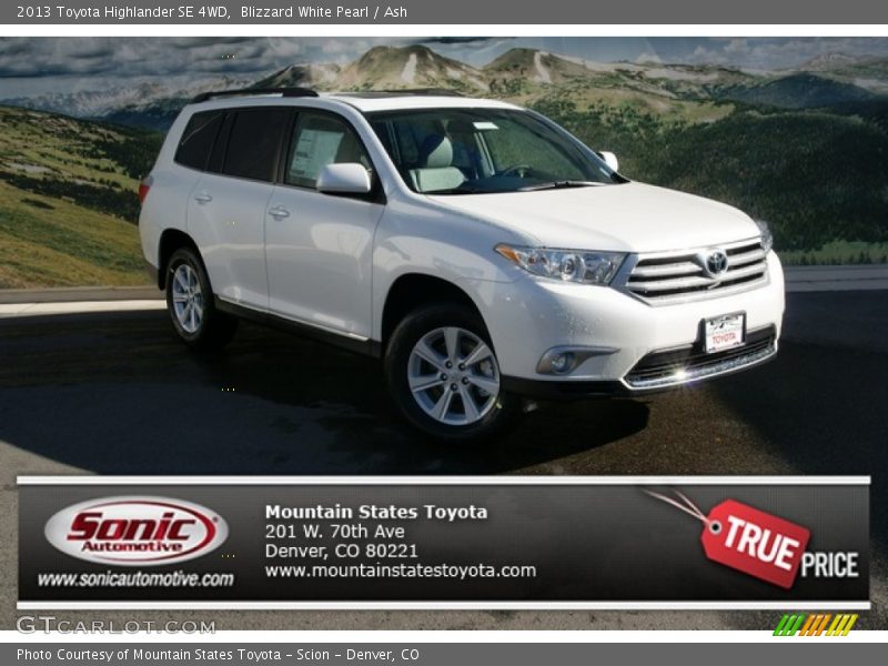 Blizzard White Pearl / Ash 2013 Toyota Highlander SE 4WD