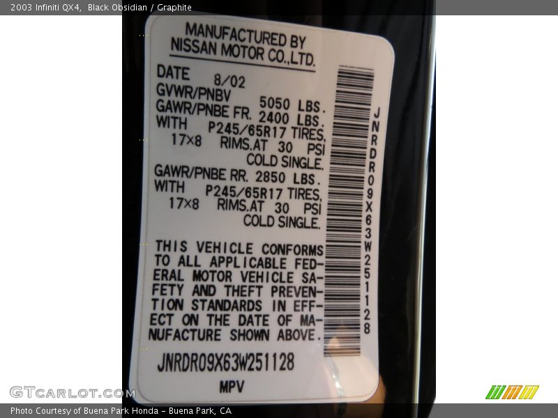 Black Obsidian / Graphite 2003 Infiniti QX4