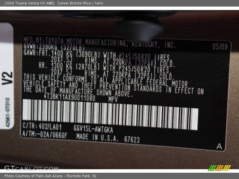 Sunset Bronze Mica / Ivory 2009 Toyota Venza V6 AWD
