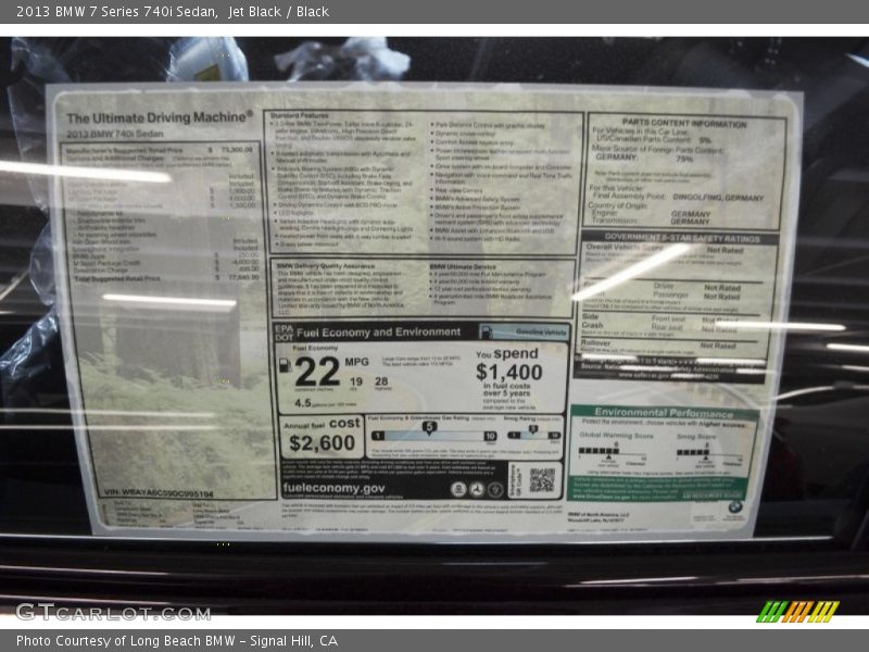 Jet Black / Black 2013 BMW 7 Series 740i Sedan