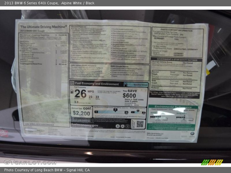  2013 6 Series 640i Coupe Window Sticker