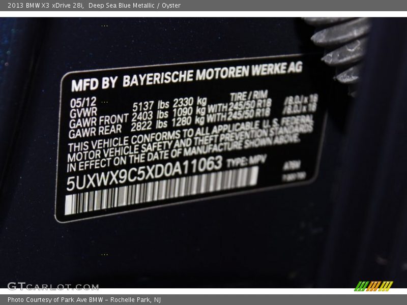 Deep Sea Blue Metallic / Oyster 2013 BMW X3 xDrive 28i