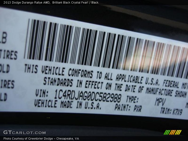 Brilliant Black Crystal Pearl / Black 2013 Dodge Durango Rallye AWD