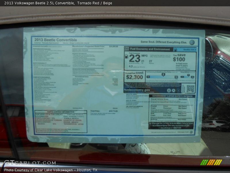  2013 Beetle 2.5L Convertible Window Sticker