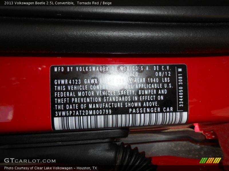 Tornado Red / Beige 2013 Volkswagen Beetle 2.5L Convertible