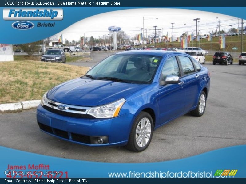 Blue Flame Metallic / Medium Stone 2010 Ford Focus SEL Sedan