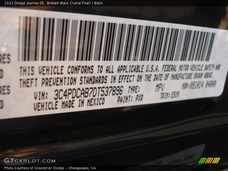 Brilliant Black Crystal Pearl / Black 2013 Dodge Journey SE