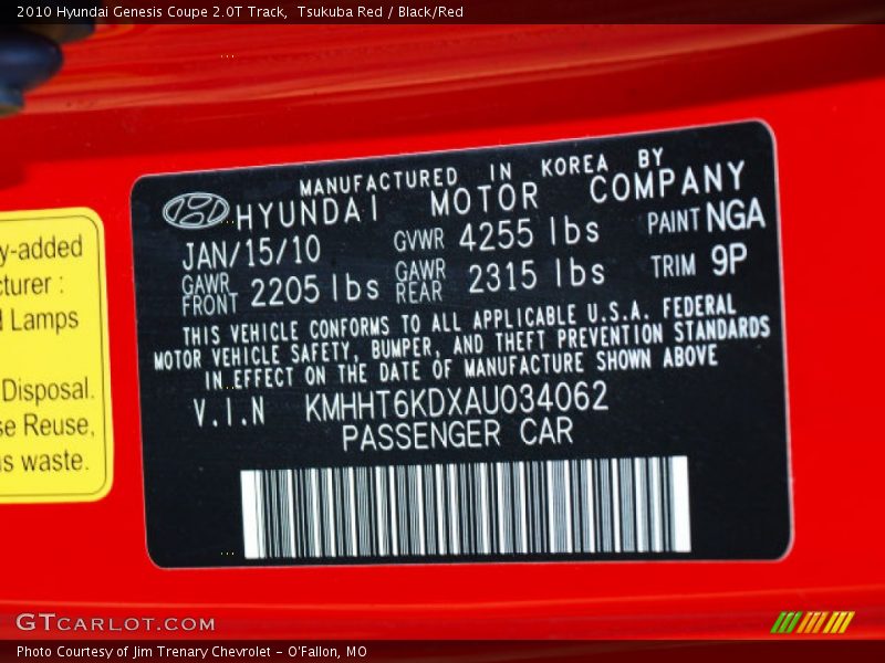 Tsukuba Red / Black/Red 2010 Hyundai Genesis Coupe 2.0T Track