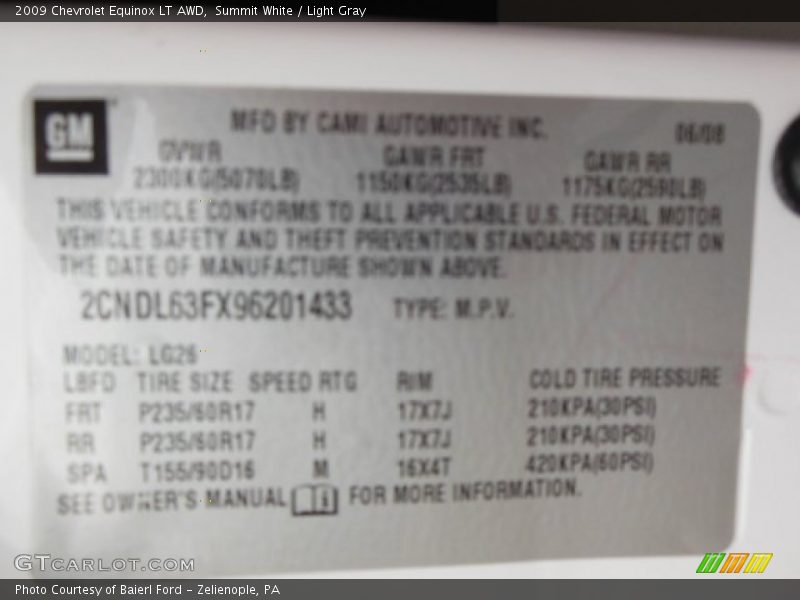 Summit White / Light Gray 2009 Chevrolet Equinox LT AWD