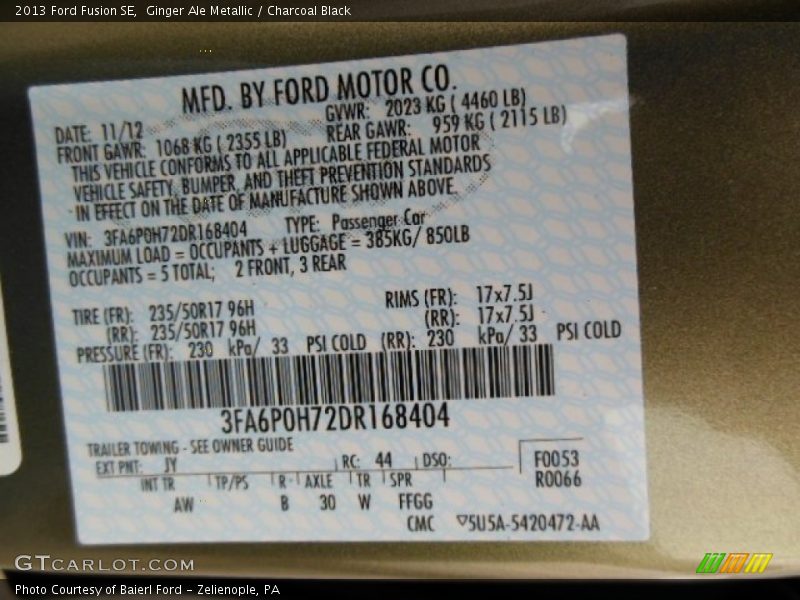 2013 Fusion SE Ginger Ale Metallic Color Code JY