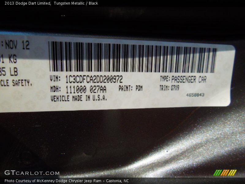 Tungsten Metallic / Black 2013 Dodge Dart Limited