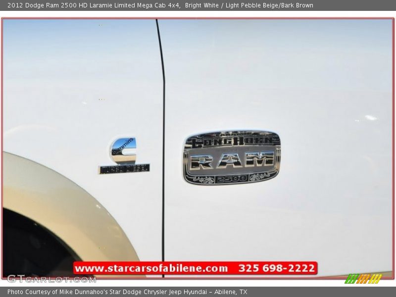 Bright White / Light Pebble Beige/Bark Brown 2012 Dodge Ram 2500 HD Laramie Limited Mega Cab 4x4
