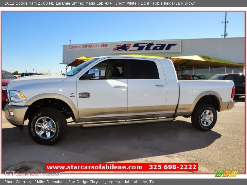 Bright White / Light Pebble Beige/Bark Brown 2012 Dodge Ram 2500 HD Laramie Limited Mega Cab 4x4