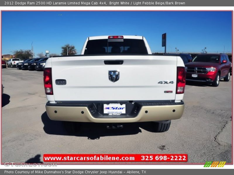 Bright White / Light Pebble Beige/Bark Brown 2012 Dodge Ram 2500 HD Laramie Limited Mega Cab 4x4
