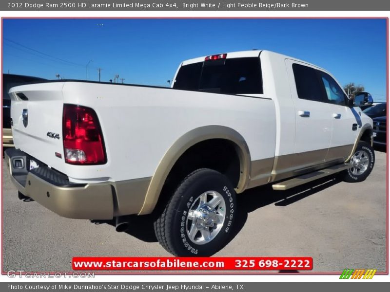 Bright White / Light Pebble Beige/Bark Brown 2012 Dodge Ram 2500 HD Laramie Limited Mega Cab 4x4