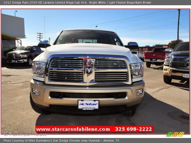 Bright White / Light Pebble Beige/Bark Brown 2012 Dodge Ram 2500 HD Laramie Limited Mega Cab 4x4