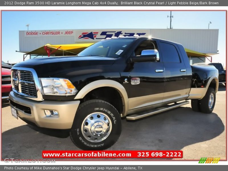 Brilliant Black Crystal Pearl / Light Pebble Beige/Bark Brown 2012 Dodge Ram 3500 HD Laramie Longhorn Mega Cab 4x4 Dually
