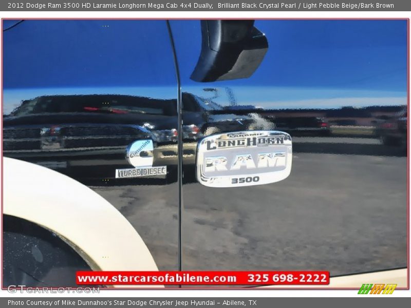 Brilliant Black Crystal Pearl / Light Pebble Beige/Bark Brown 2012 Dodge Ram 3500 HD Laramie Longhorn Mega Cab 4x4 Dually