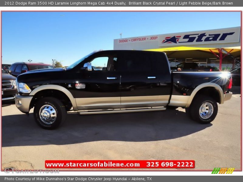 Brilliant Black Crystal Pearl / Light Pebble Beige/Bark Brown 2012 Dodge Ram 3500 HD Laramie Longhorn Mega Cab 4x4 Dually
