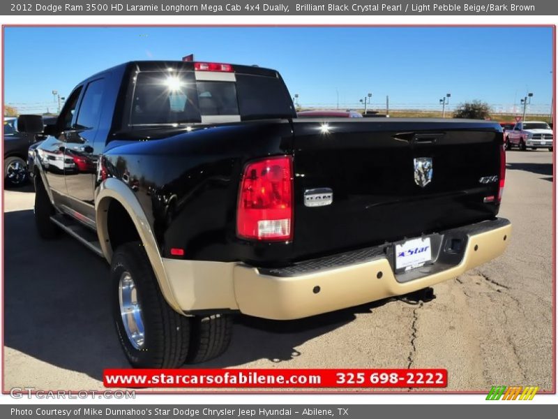 Brilliant Black Crystal Pearl / Light Pebble Beige/Bark Brown 2012 Dodge Ram 3500 HD Laramie Longhorn Mega Cab 4x4 Dually