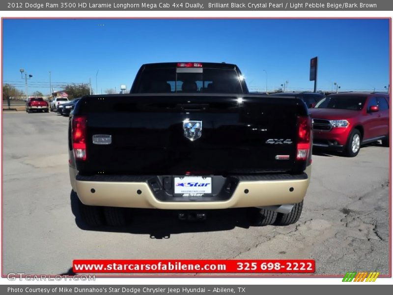 Brilliant Black Crystal Pearl / Light Pebble Beige/Bark Brown 2012 Dodge Ram 3500 HD Laramie Longhorn Mega Cab 4x4 Dually