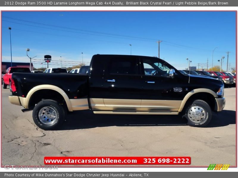 Brilliant Black Crystal Pearl / Light Pebble Beige/Bark Brown 2012 Dodge Ram 3500 HD Laramie Longhorn Mega Cab 4x4 Dually