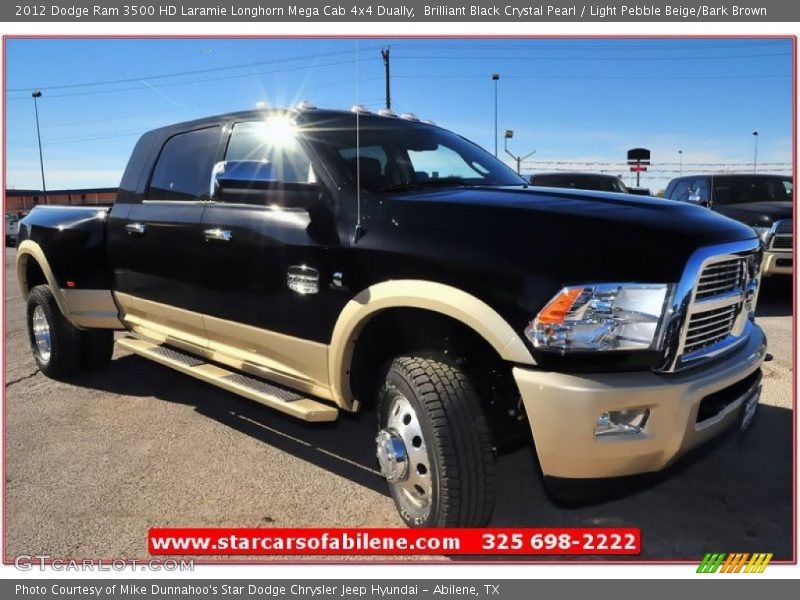 Brilliant Black Crystal Pearl / Light Pebble Beige/Bark Brown 2012 Dodge Ram 3500 HD Laramie Longhorn Mega Cab 4x4 Dually