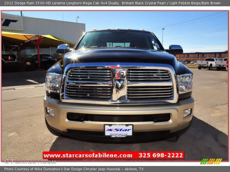 Brilliant Black Crystal Pearl / Light Pebble Beige/Bark Brown 2012 Dodge Ram 3500 HD Laramie Longhorn Mega Cab 4x4 Dually