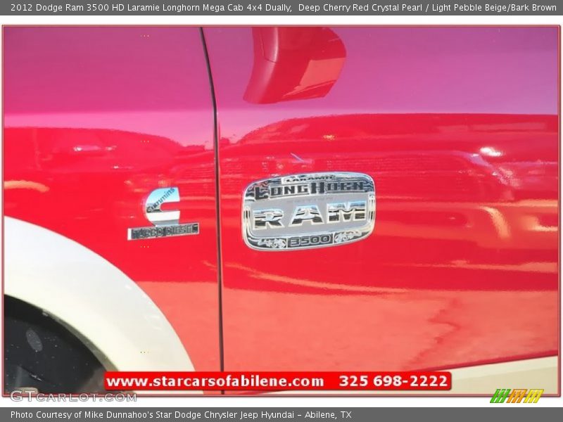 Deep Cherry Red Crystal Pearl / Light Pebble Beige/Bark Brown 2012 Dodge Ram 3500 HD Laramie Longhorn Mega Cab 4x4 Dually