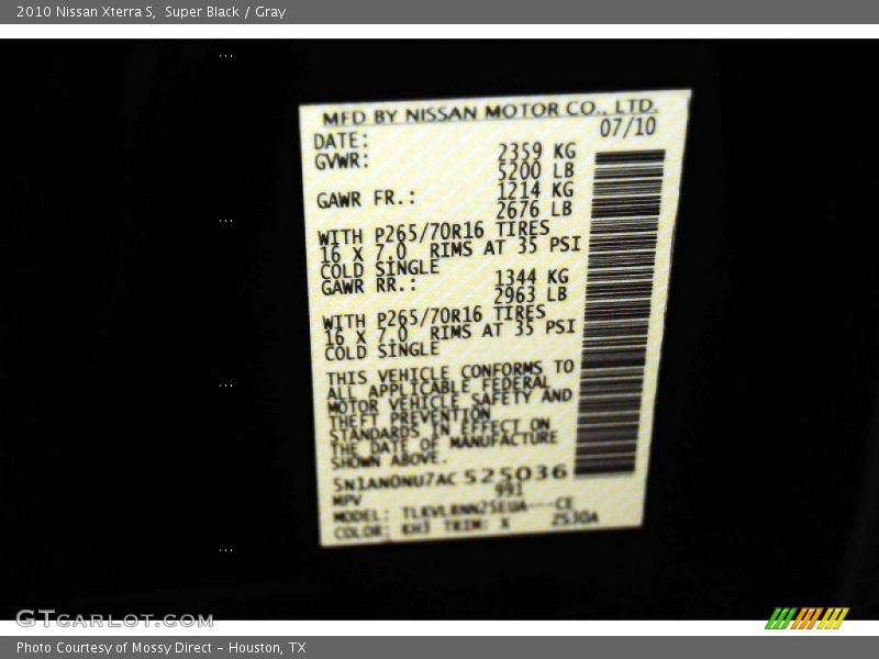 Super Black / Gray 2010 Nissan Xterra S
