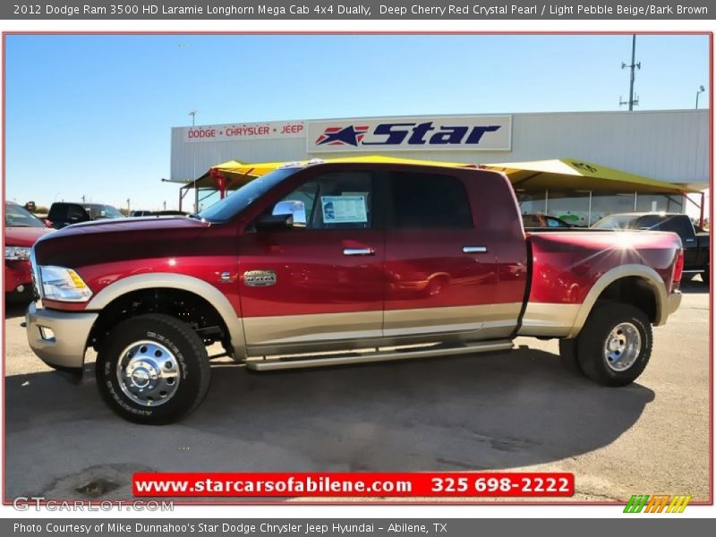 Deep Cherry Red Crystal Pearl / Light Pebble Beige/Bark Brown 2012 Dodge Ram 3500 HD Laramie Longhorn Mega Cab 4x4 Dually