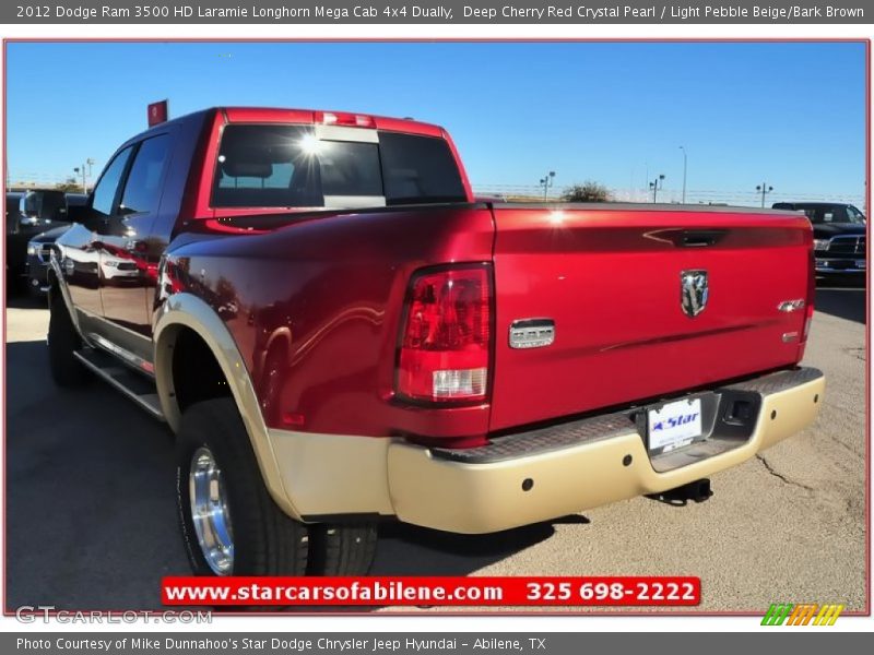 Deep Cherry Red Crystal Pearl / Light Pebble Beige/Bark Brown 2012 Dodge Ram 3500 HD Laramie Longhorn Mega Cab 4x4 Dually
