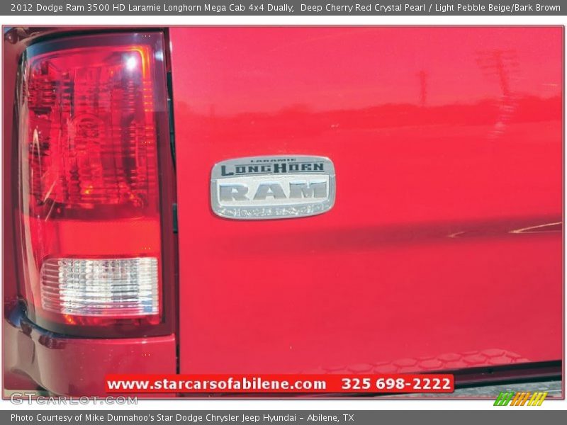 Deep Cherry Red Crystal Pearl / Light Pebble Beige/Bark Brown 2012 Dodge Ram 3500 HD Laramie Longhorn Mega Cab 4x4 Dually