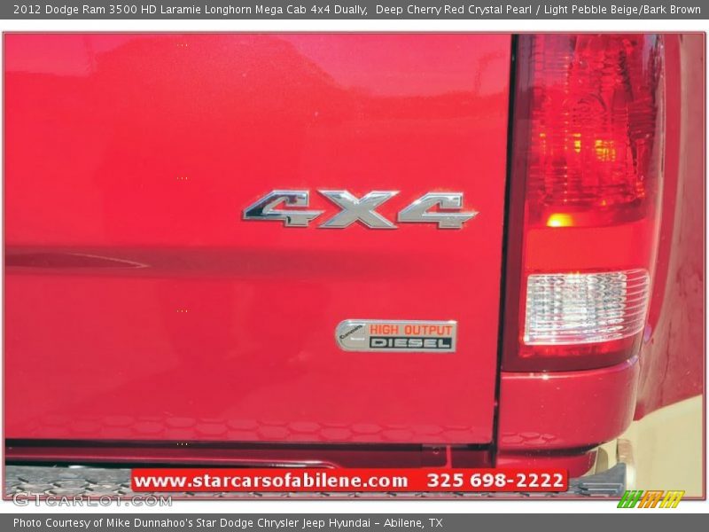 Deep Cherry Red Crystal Pearl / Light Pebble Beige/Bark Brown 2012 Dodge Ram 3500 HD Laramie Longhorn Mega Cab 4x4 Dually