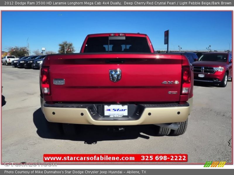 Deep Cherry Red Crystal Pearl / Light Pebble Beige/Bark Brown 2012 Dodge Ram 3500 HD Laramie Longhorn Mega Cab 4x4 Dually