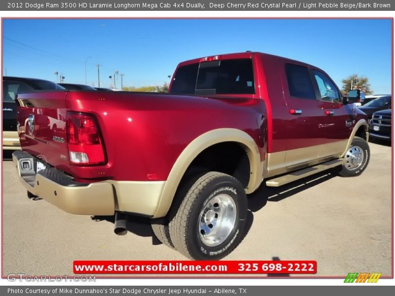 Deep Cherry Red Crystal Pearl / Light Pebble Beige/Bark Brown 2012 Dodge Ram 3500 HD Laramie Longhorn Mega Cab 4x4 Dually