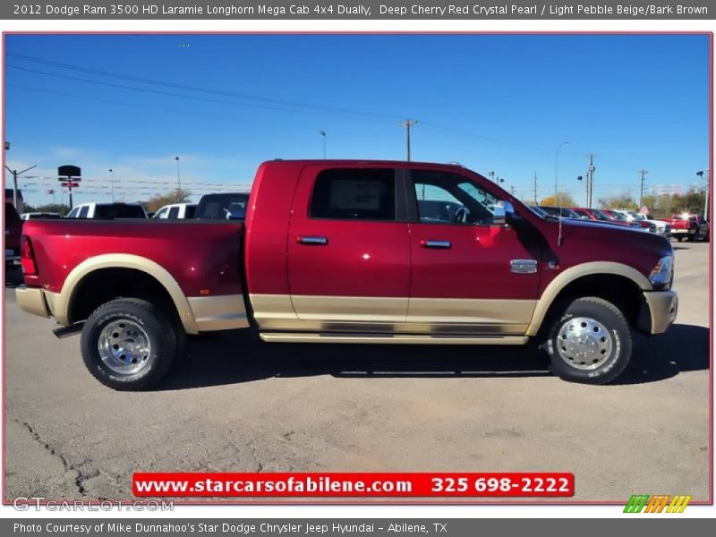Deep Cherry Red Crystal Pearl / Light Pebble Beige/Bark Brown 2012 Dodge Ram 3500 HD Laramie Longhorn Mega Cab 4x4 Dually