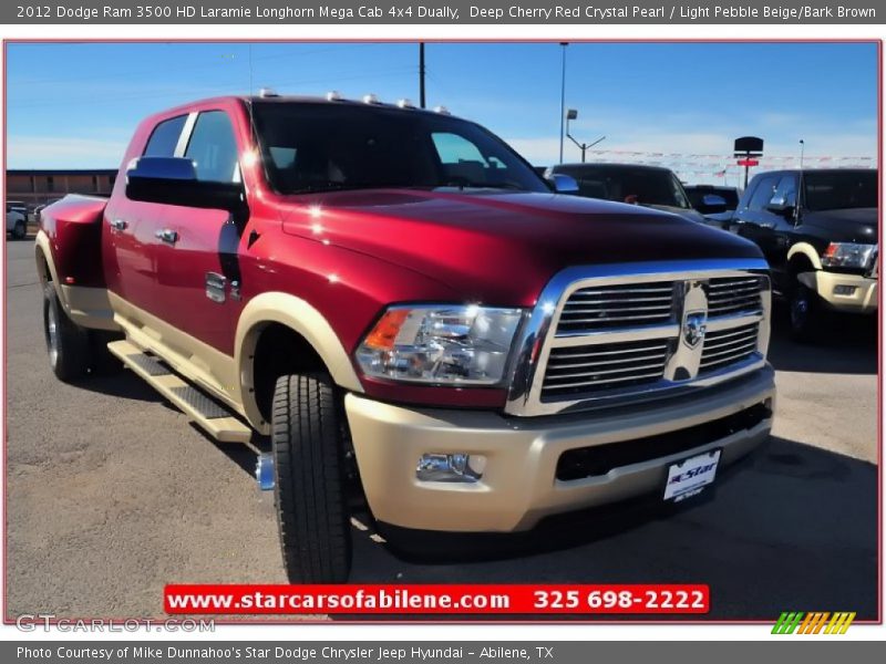 Deep Cherry Red Crystal Pearl / Light Pebble Beige/Bark Brown 2012 Dodge Ram 3500 HD Laramie Longhorn Mega Cab 4x4 Dually