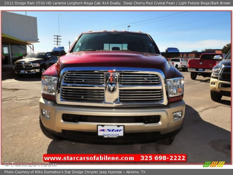 Deep Cherry Red Crystal Pearl / Light Pebble Beige/Bark Brown 2012 Dodge Ram 3500 HD Laramie Longhorn Mega Cab 4x4 Dually